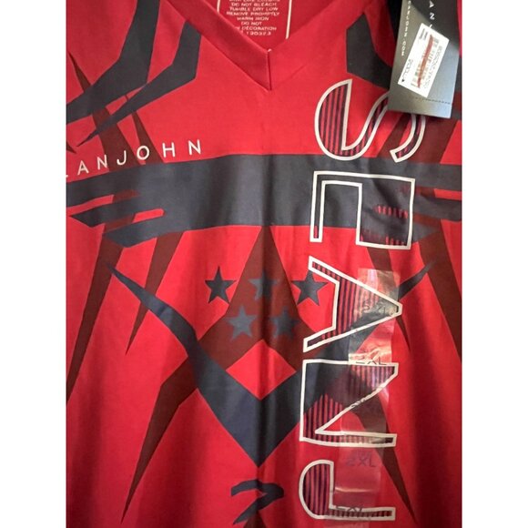 P. Diddy Sean John Red 100% Cotton 2XL Mens V Neck Logo Tshirt EST 1998 NWT - Picture 2 of 15